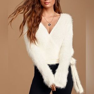 Lulu’s Snowflake White Eyelash Knit Wrap Sweater